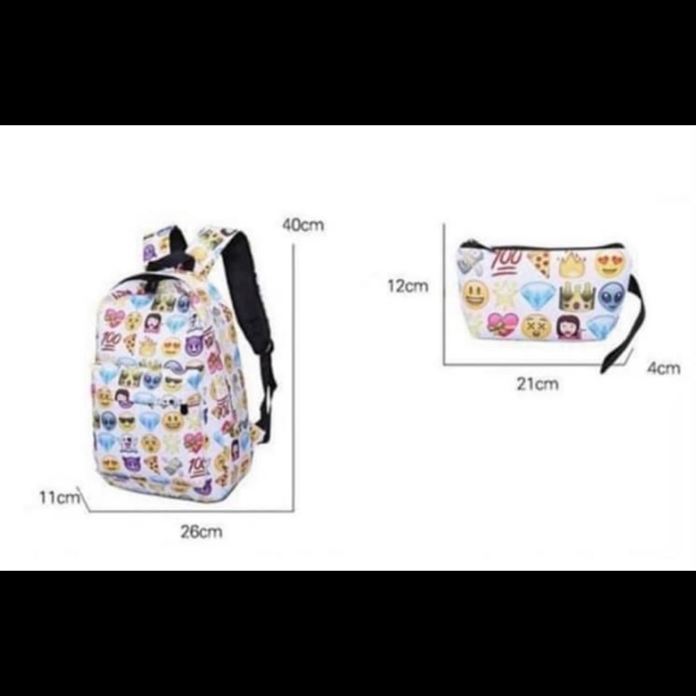 Emoji Cartoon Colorful Canvas Casual Retro Travel School Backpack & Pouch Set - Picture 3 of 7